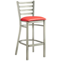 Lancaster Table & Seating Clear Frame Ladder Back Bar Height Chair with Red Padded Seat - Preassembled