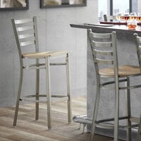 Lancaster Table & Seating Clear Coat Frame Ladder Back Bar Height Chair with Driftwood Seat - Detached Seat