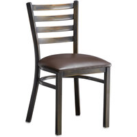 Lancaster Table & Seating Distressed Copper Frame Ladder Back Cafe Chair with Dark Brown Padded Seat - Detached Seat