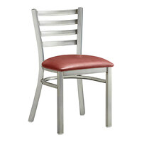 Lancaster Table & Seating Clear Coat Finish Ladder Back Chair with 2 1/2" Burgundy Vinyl Padded Seat - Assembled