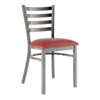 Lancaster Table & Seating Clear Coat Finish Ladder Back Chair with 2 1/2" Burgundy Vinyl Padded Seat - Assembled