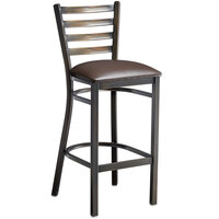 Lancaster Table & Seating Distressed Copper Frame Ladder Back Bar Height Chair with Dark Brown Padded Seat - Detached Seat