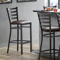 Lancaster Table & Seating Distressed Copper Frame Ladder Back Bar Height Chair with Dark Brown Padded Seat - Detached Seat