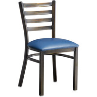 Lancaster Table & Seating Distressed Copper Finish Ladder Back Chair with 2 1/2" Navy Vinyl Padded Seat