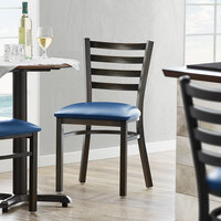 Lancaster Table & Seating Distressed Copper Frame Ladder Back Cafe Chair with Navy Blue Padded Seat - Detached Seat