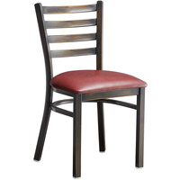 Lancaster Table & Seating Distressed Copper Finish Ladder Back Chair with 2 1/2" Burgundy Vinyl Padded Seat