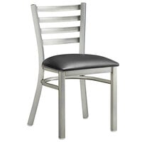 Lancaster Table & Seating Clear Coat Finish Ladder Back Chair with 2 1/2" Black Vinyl Padded Seat - Detached