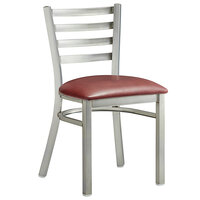 Lancaster Table & Seating Clear Coat Finish Ladder Back Chair with 2 1/2 inch Burgundy Vinyl Padded Seat - Detached
