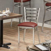Lancaster Table & Seating Clear Frame Ladder Back Cafe Chair with Burgundy Padded Seat - Detached Seat