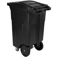 Toter ACC64-10978 64 Gallon Black Rectangular Rotational Molded Wheeled Trash Can with Casters and Lid