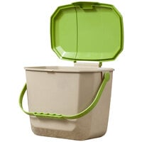 Toter 2602-SL-G100 Organics 2 Gallon Beige Rectangular Kitchen Composting Container with Lime Green Lid