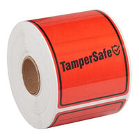 TamperSafe 2 1/2" x 6" Red Plastic Tamper-Evident Label - 250/Roll