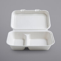 Fineline 42RH96S2 Conserveware 9 inch x 6 inch x 2 3/4 inch Bagasse 2 Compartment Take-Out Container - 250/Case