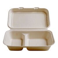 Fineline 43RH96S2 Conserveware 9" x 6" x 2 3/4" Bagasse 2 Compartment Take-Out Container - 250/Case