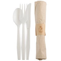 Fineline 42CRFSK.WH Conserveware Pre-Rolled Napkin and White CPLA Flatware and Utensils Kit - 100/Case