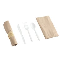 Fineline 42CRFSK.WH Conserveware Pre-Rolled Napkin and White CPLA Flatware and Utensils Kit - 100/Case