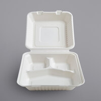 Fineline 42SHD8S3 Conserveware 8 inch x 8 inch x 3 1/8 inch Bagasse 3 Compartment Deep Take-Out Container - 200/Case