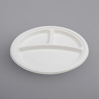 Fineline 42RP09S3 Conserveware 9 inch Bagasse 3 Compartment Round Plate - 500/Case
