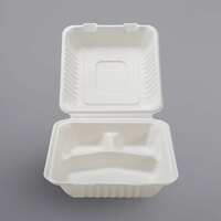 Fineline 42SHD9S3 Conserveware 9 inch x 9 inch x 3 1/8 inch Bagasse 3 Compartment Deep Take-Out Container - 200/Case