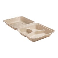 Fineline 43SHD9S3 Conserveware 9" x 9" x 3 1/8" Bagasse 3 Compartment Deep Take-Out Container - 200/Case