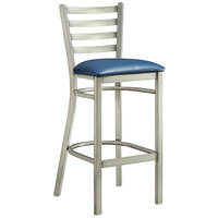 Lancaster Table & Seating Clear Frame Ladder Back Bar Height Chair with Navy Blue Padded Seat