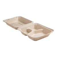 Fineline 43SHDL9S3 Conserveware 9" x 9" x 3 1/8" PLA Lined Bagasse 3 Compartment Deep Take-Out Container - 200/Case