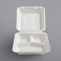 Fineline 42SH8S3 Conserveware 8 inch x 8 inch x 2 1/2 inch Bagasse 3 Compartment Low Take-Out Container - 200/Case