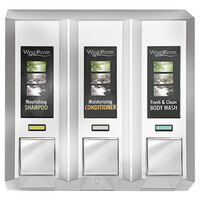 Dispenser Amenities 91344 Azaya 43.5 oz. Chrome 3-Chamber Wall Mounted Locking Shower Dispenser with Chrome Buttons