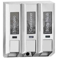 Dispenser Amenities 91344 Azaya 43.5 oz. Chrome 3-Chamber Wall Mounted Locking Shower Dispenser with Chrome Buttons