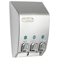 Dispenser Amenities 31334 Classic 43.5 oz. Satin Silver 3-Chamber Wall Mounted Locking Bulk Amenity Dispenser