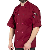 Uncommon Chef South Beach 0415 Unisex Burgundy Customizable Short Sleeve Chef Coat - S