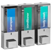 Dispenser Amenities 86344 iQon 39 oz. Chrome Wall Mounted 3-Chamber Locking Shower Dispenser with Translucent Bottles