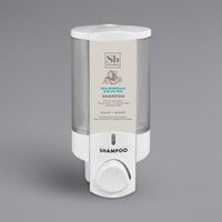 Dispenser Amenities 36150-SPBX Aviva 10 oz. White Wall Mounted Locking Soap Dispenser with Translucent Bottle and Soapbox Logo