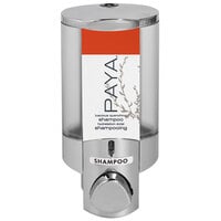 Dispenser Amenities 36144-PAYA Aviva 10 oz. Chrome Wall Mounted Locking Soap Dispenser with Translucent Bottle and Paya Logo