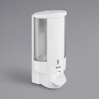 Dispenser Amenities 36150 Aviva 10 oz. White Wall Mounted Locking Soap Dispenser with Translucent Bottle