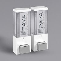 Dispenser Amenities 86254-PAYA iQon 26 oz. White Wall Mounted 2-Chamber Locking Shower Dispenser with Translucent Bottles and Paya Logo