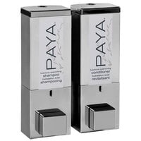 Dispenser Amenities 87244-PAYA iQon 26 oz. Chrome Wall Mounted 2-Chamber Locking Shower Dispenser with Satin Silver Bottles and Paya Logo