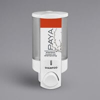 Dispenser Amenities 36150-PAYA Aviva 10 oz. White Wall Mounted Locking Soap Dispenser with Translucent Bottle and Paya Logo