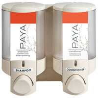 Dispenser Amenities 36270-PAYA Aviva 20 oz. Vanilla 2-Chamber Wall Mounted Locking Soap Dispenser with Translucent Bottles and Paya Logo