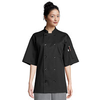 Uncommon Threads South Beach 0415 Unisex Black Customizable Short Sleeve Chef Coat - L