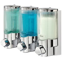 Dispenser Amenities 38344 Signature 30 oz. Chrome 3-Chamber Wall Mounted Locking Soap Dispenser with Translucent Bottles