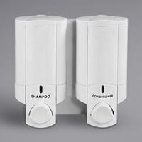 Dispenser Amenities 37250 Aviva 20 oz. Solid White 2-Chamber Wall Mounted Locking Shower Dispenser with Bottles
