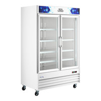 Avantco GDC-49F-HC 53 1/8" White Swing Glass Door Merchandiser Freezer with LED Lighting and Customizable Panel