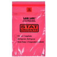 LK Packaging LABZ69RST Lab-Loc 6" x 9" Seal-N-Rip Reclosable "STAT" Red Tint 3-Wall Specimen Transfer Bag with Removable Biohazard Symbol - 1000/Case