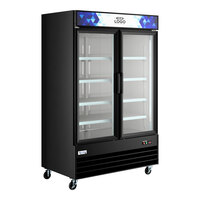 Avantco GDC-49F-HC 53 1/8" Black Swing Glass Door Merchandiser Freezer with LED Lighting and Customizable Panel