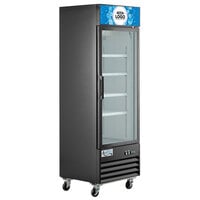 Avantco GDC-12F-HC 27 1/8 inch Black Swing Glass Door Merchandiser Freezer with LED Lighting and Customizable Panel