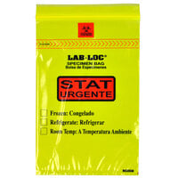 LK Packaging LABZ69YST Lab-Loc 6" x 9" Seal-N-Rip Reclosable "STAT" Yellow Tint 3-Wall Specimen Transfer Bag with Removable Biohazard Symbol - 1000/Case