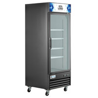 Avantco GDC-24F-HC 31 1/8 inch Black Swing Glass Door Merchandiser Freezer with LED Lighting and Customizable Panel