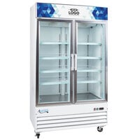 Avantco GDC-40-HC 48 inch White Swing Glass Door Merchandiser Refrigerator with LED Lighting and Customizable Panel