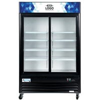 Avantco GDS-47-HC 53 inch Black Sliding Glass Door Merchandiser Refrigerator with LED Lighting and Customizable Panel